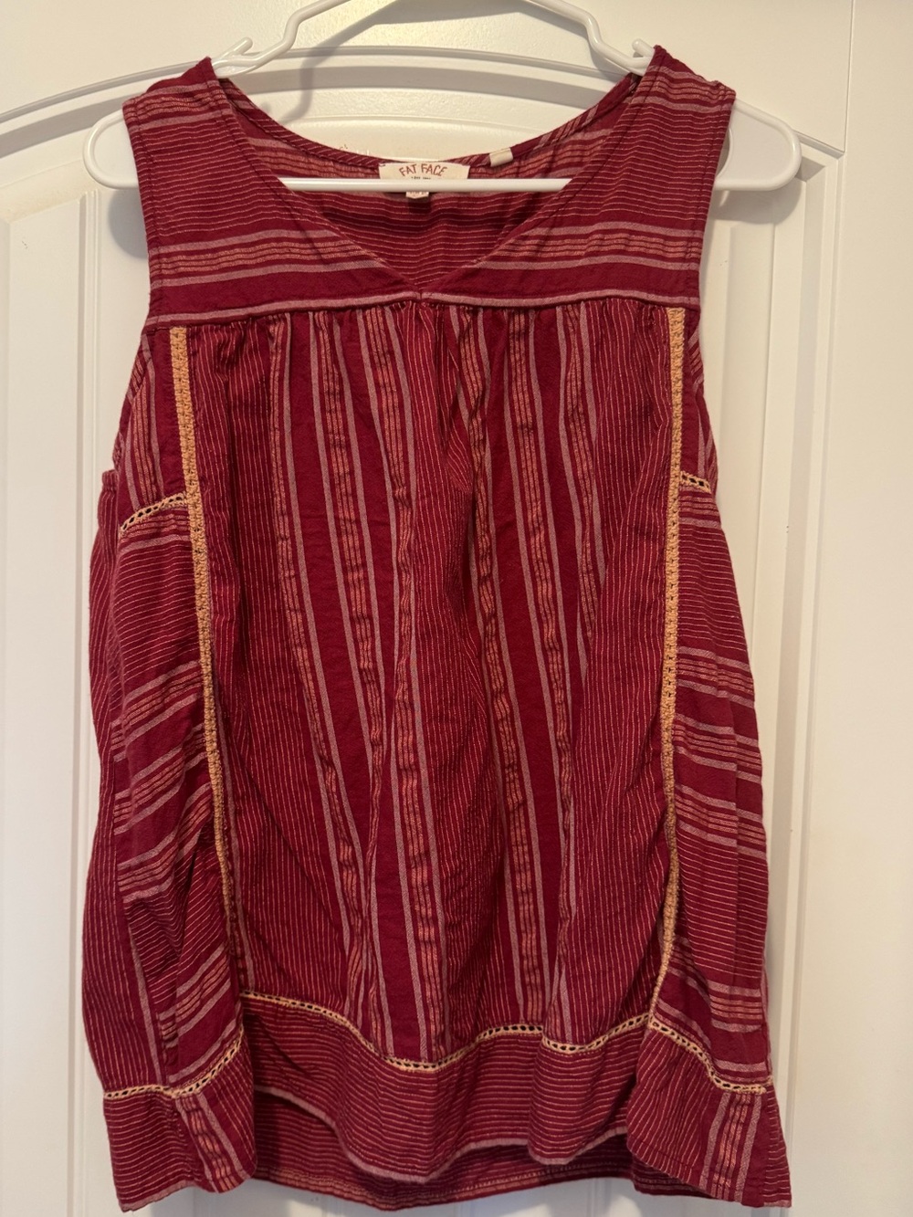 Boho Red Striped Sleeveless Tank with Trim